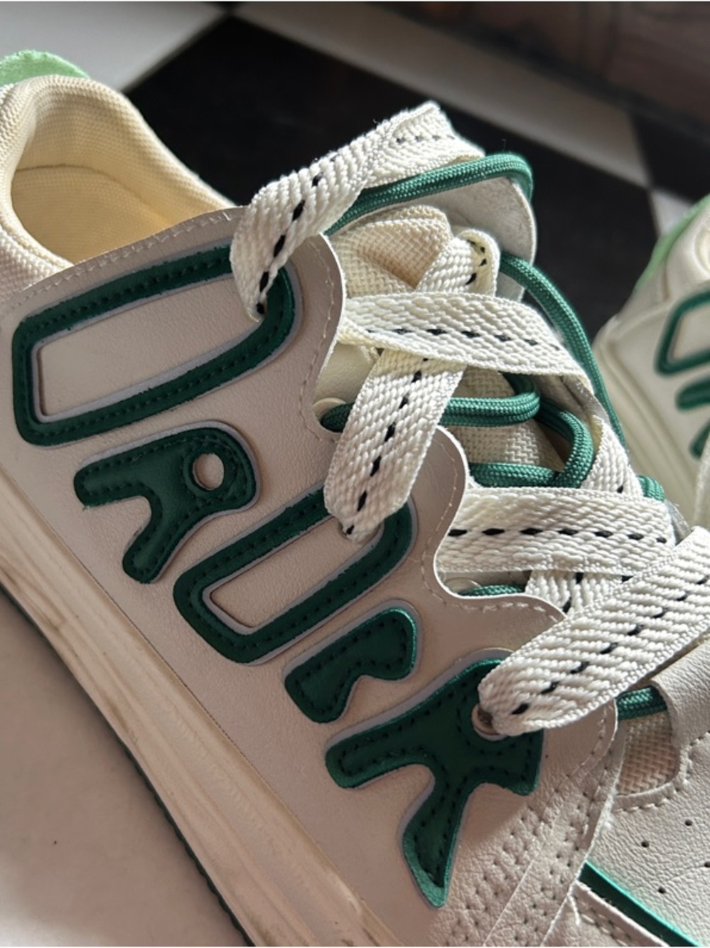White and Green Aelfric Eden Sneakers with Raised reflective Lettering - Picture 4 of 4